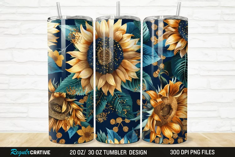 3D Glitter Leopard Sunflowers 20/30oz Skinny Tumbler