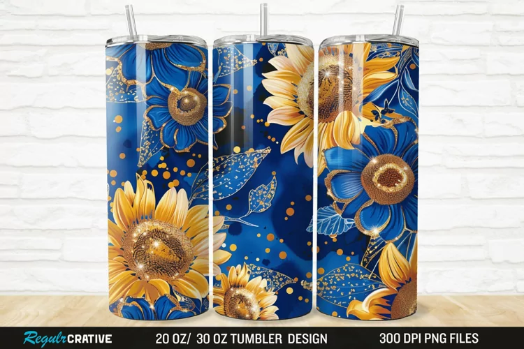 3D Glitter Leopard Sunflowers 20/30oz Skinny Tumbler