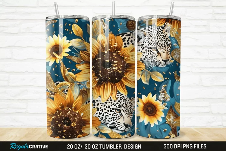 3D Glitter Leopard Sunflowers 20/30oz Skinny Tumbler
