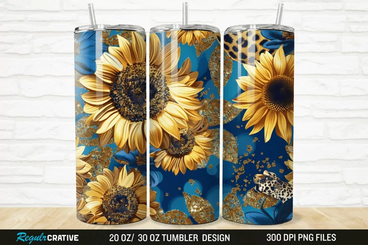 3D Glitter Leopard Sunflowers 20/30oz Skinny Tumbler