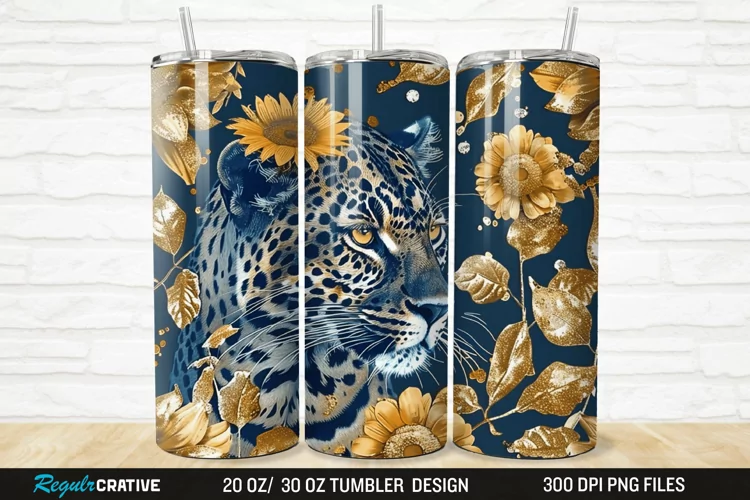 3D Glitter Leopard Sunflowers 20/30oz Skinny Tumbler