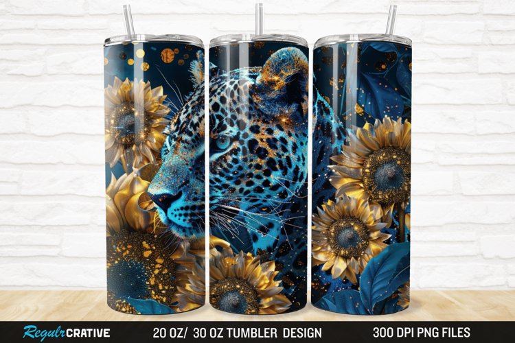 3D Glitter Leopard Sunflowers 20/30oz Skinny Tumbler example image 1