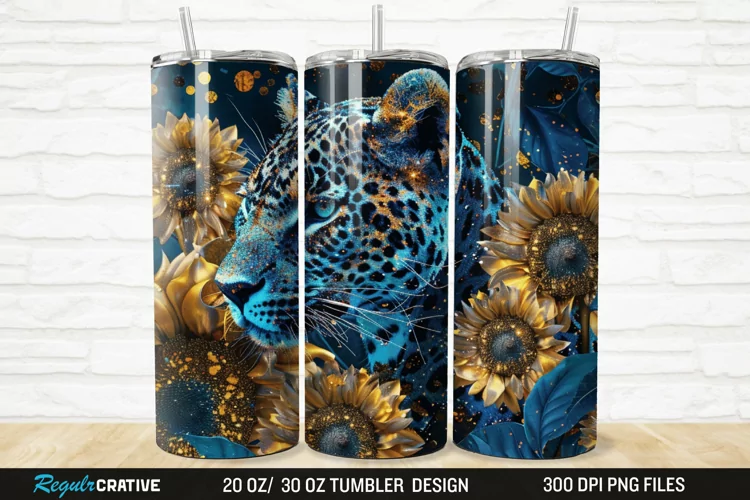 3D Glitter Leopard Sunflowers 20/30oz Skinny Tumbler