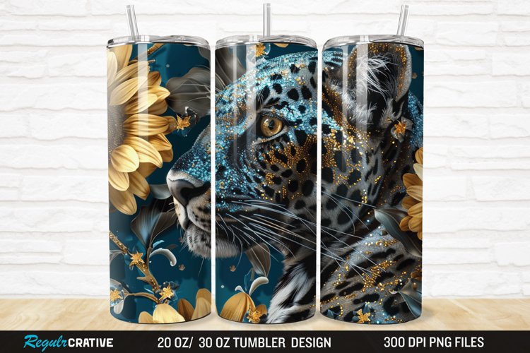 3D Glitter Leopard Sunflowers 20/30oz Skinny Tumbler example image 1