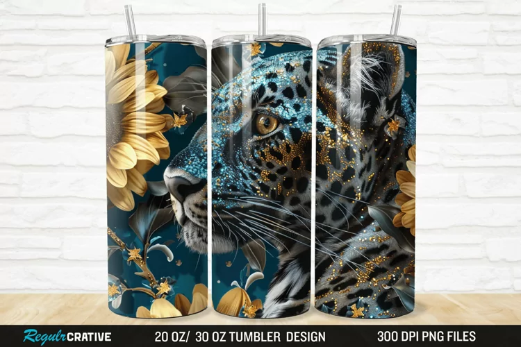 3D Glitter Leopard Sunflowers 20/30oz Skinny Tumbler