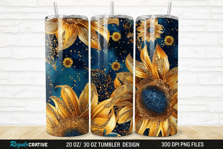 3D Glitter Leopard Sunflowers 20/30oz Skinny Tumbler