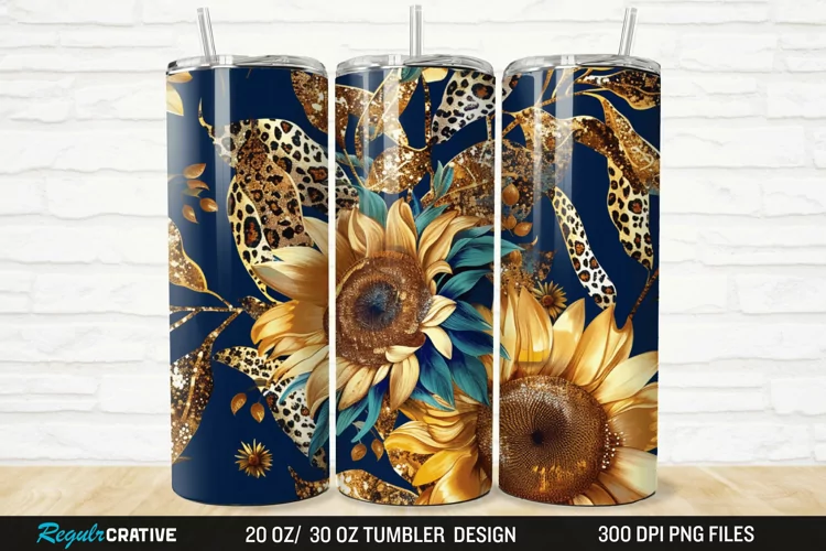 3D Glitter Leopard Sunflowers 20/30oz Skinny Tumbler