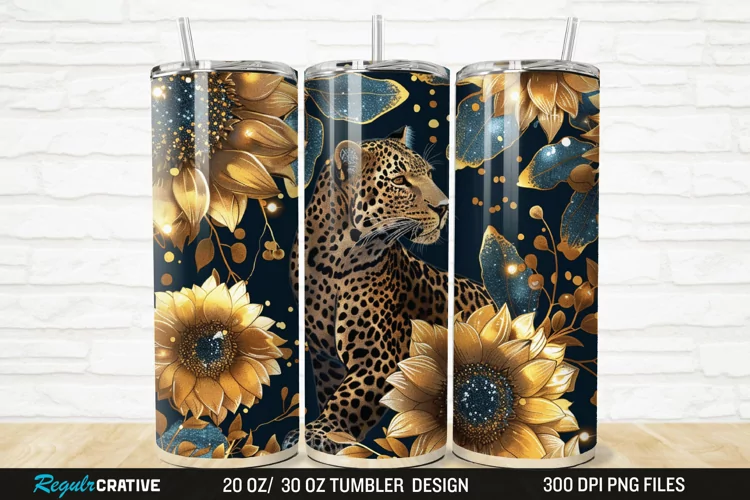 3D Glitter Leopard Sunflowers 20/30oz Skinny Tumbler