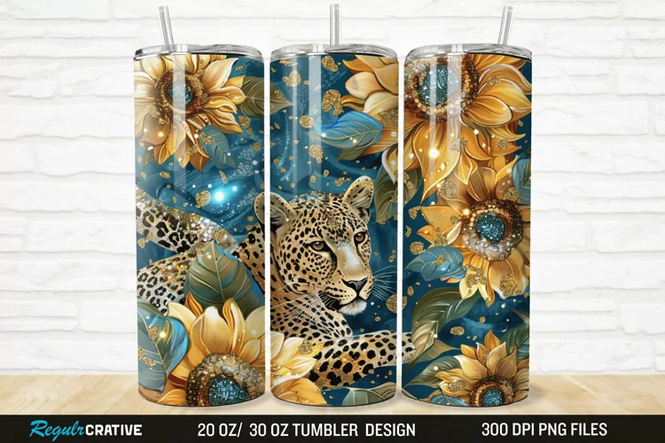 3D Glitter Leopard Sunflowers 20/30oz Skinny Tumbler