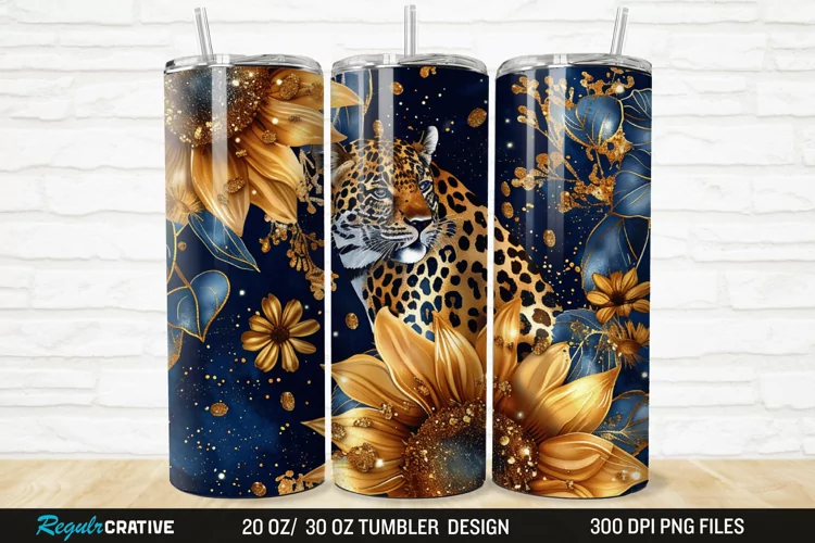 3D Glitter Leopard Sunflowers 20/30oz Skinny Tumbler