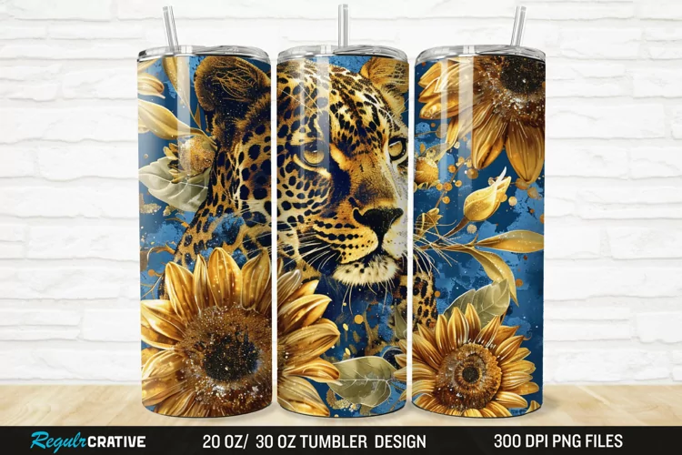 3D Glitter Leopard Sunflowers 20/30oz Skinny Tumbler