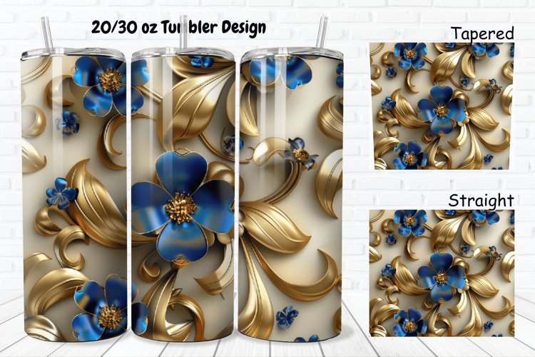 3D Seamless Gold Flowers 20/30oz Skinny Tumbler example image 1