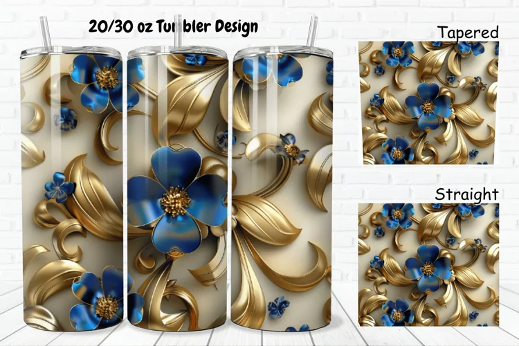 3D Seamless Gold Flowers 20/30oz Skinny Tumbler