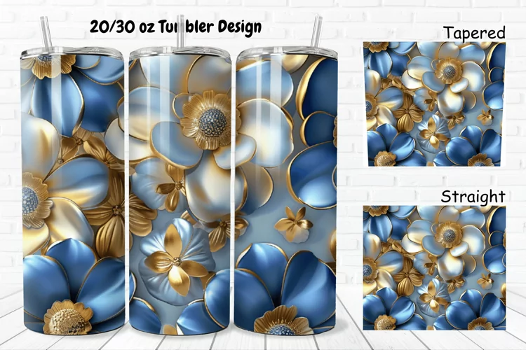 3D Seamless Gold Flowers 20/30oz Skinny Tumbler
