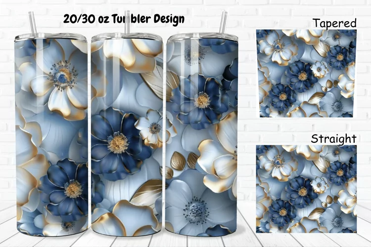 3D Seamless Gold Flowers 20/30oz Skinny Tumbler
