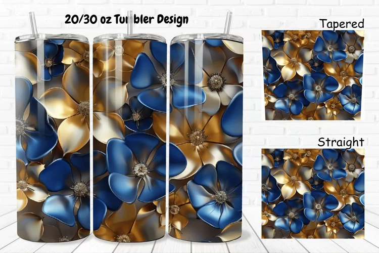 3D Seamless Gold Flowers 20/30oz Skinny Tumbler
