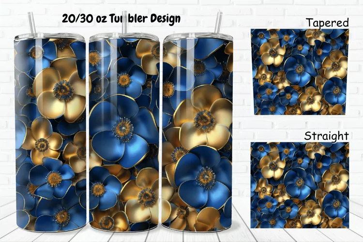 3D Seamless Gold Flowers 20/30oz Skinny Tumbler