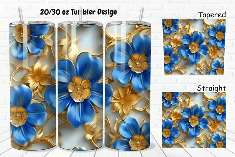 3D Seamless Gold Flowers 20/30oz Skinny Tumbler
