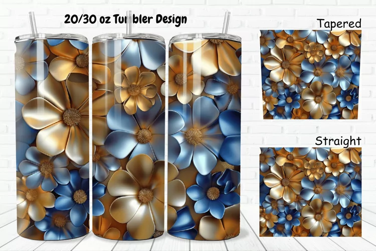 3D Seamless Gold Flowers 20/30oz Skinny Tumbler