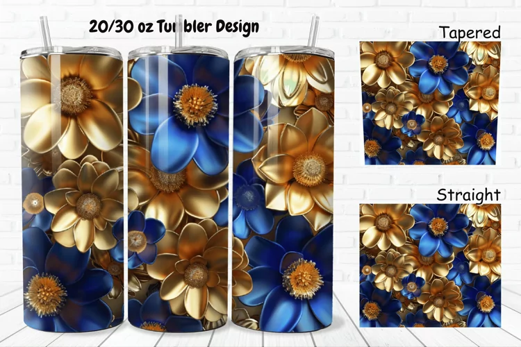3D Seamless Gold Flowers 20/30oz Skinny Tumbler