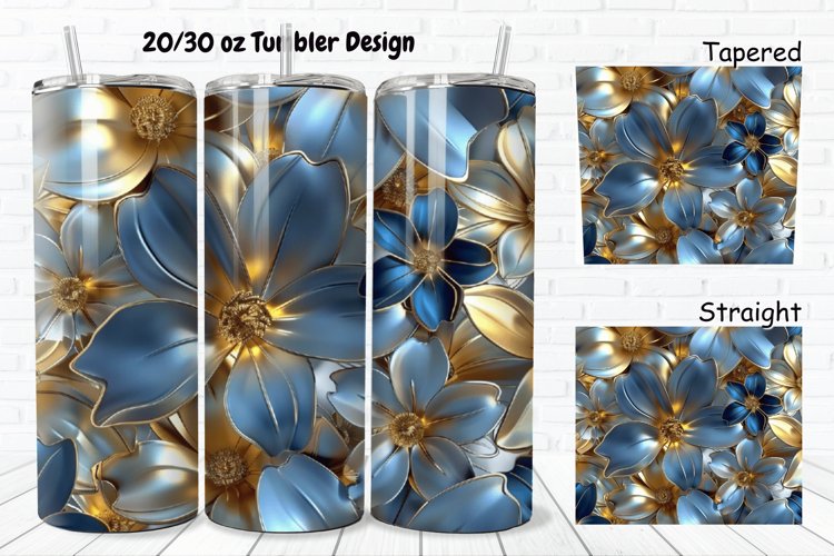 3D Seamless Gold Flowers 20/30oz Skinny Tumbler example image 1