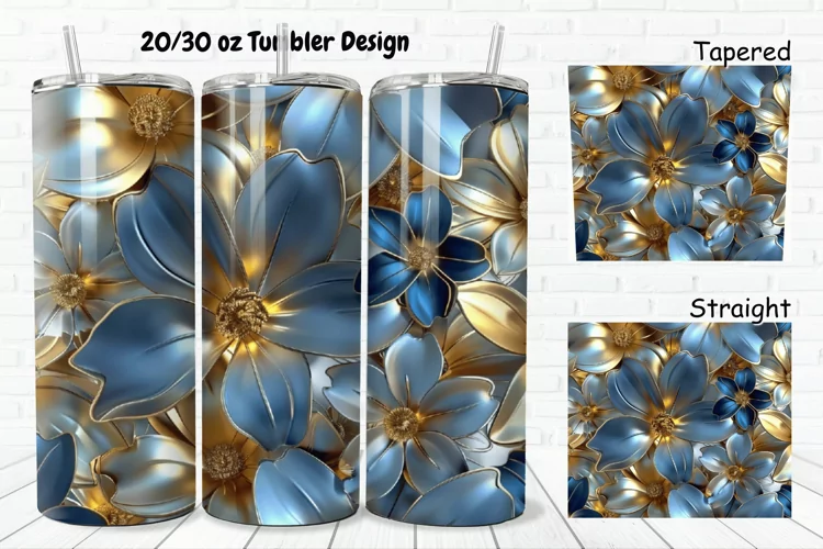 3D Seamless Gold Flowers 20/30oz Skinny Tumbler