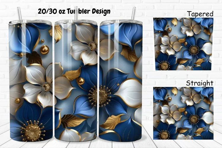 3D Seamless Gold Flowers 20/30oz Skinny Tumbler