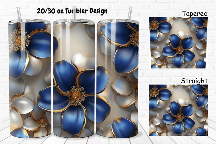 3D Seamless Gold Flowers 20/30oz Skinny Tumbler