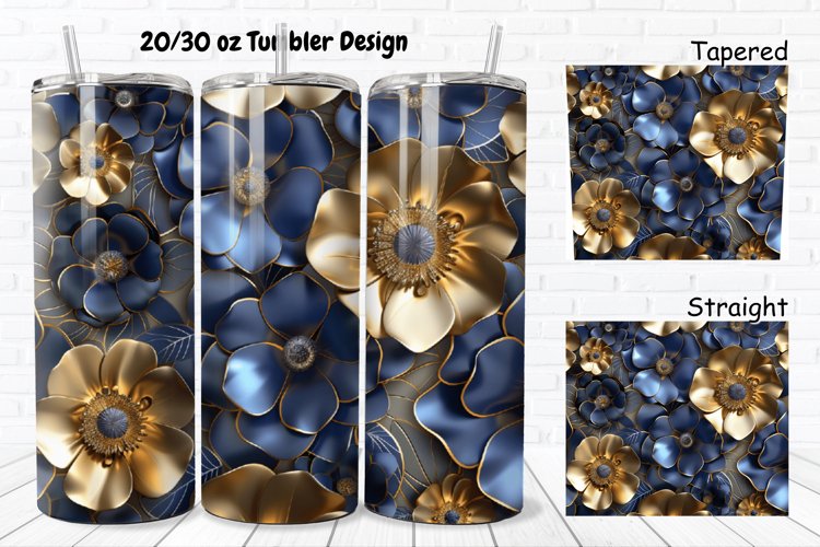 3D Seamless Gold Flowers 20/30oz Skinny Tumbler