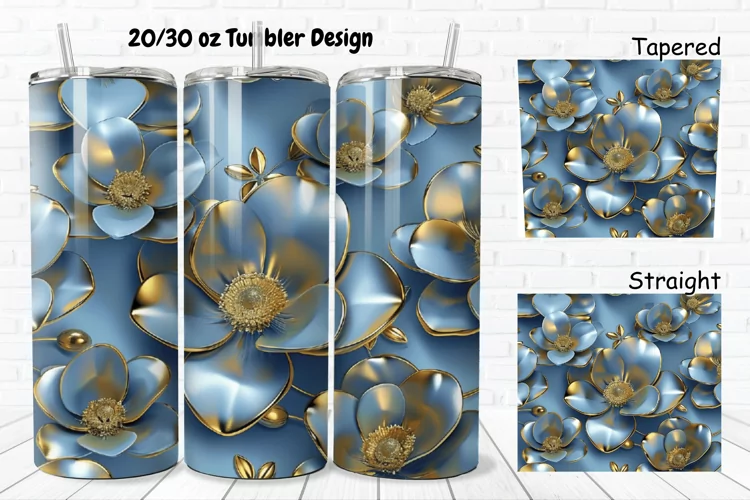3D Seamless Gold Flowers 20/30oz Skinny Tumbler