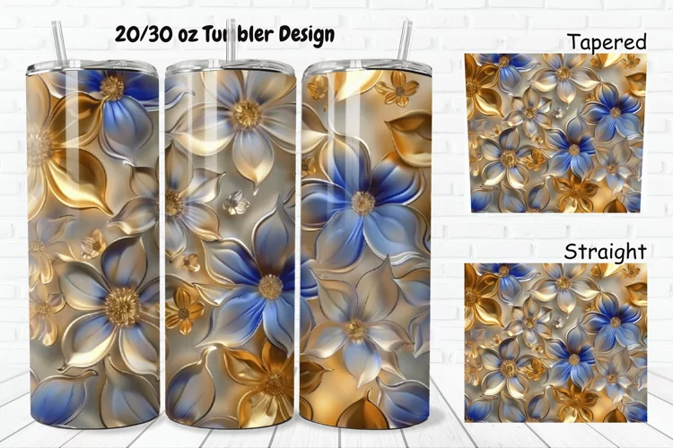 3D Seamless Gold Flowers 20/30oz Skinny Tumbler