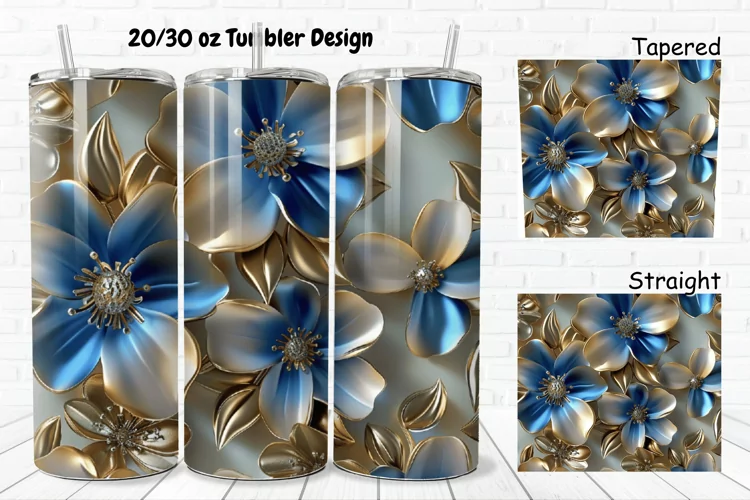 3D Seamless Gold Flowers 20/30oz Skinny Tumbler
