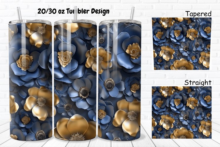 3D Seamless Gold Flowers 20/30oz Skinny Tumbler example image 1