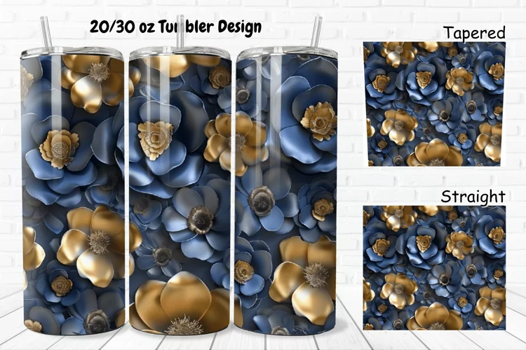 3D Seamless Gold Flowers 20/30oz Skinny Tumbler