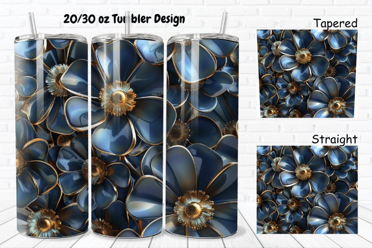 3D Seamless Gold Flowers 20/30oz Skinny Tumbler example image 1