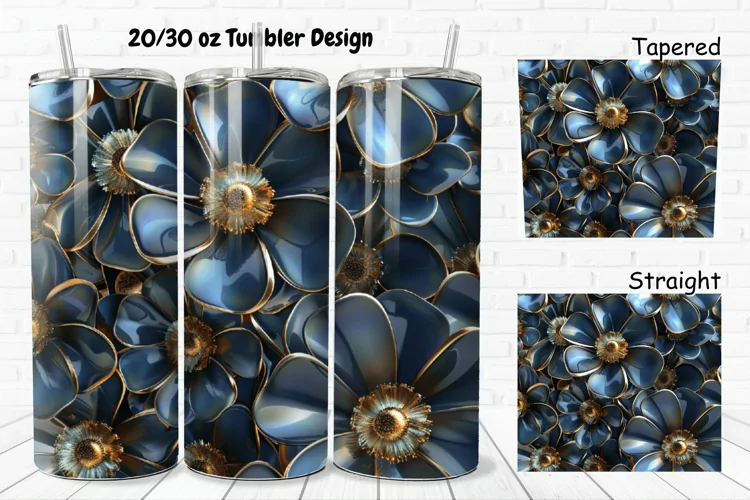 3D Seamless Gold Flowers 20/30oz Skinny Tumbler