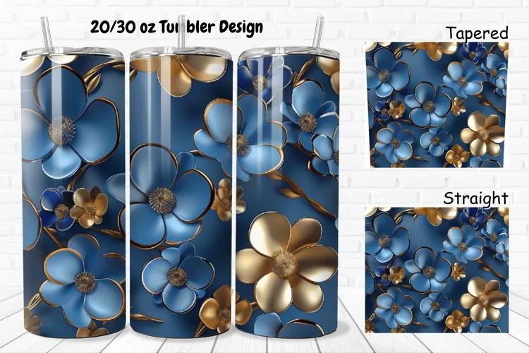 3D Seamless Gold Flowers 20/30oz Skinny Tumbler
