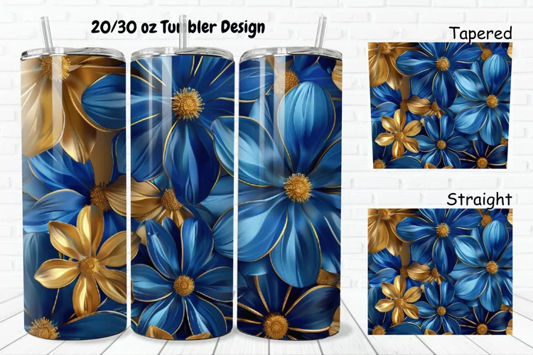 3D Seamless Gold Flowers 20/30oz Skinny Tumbler