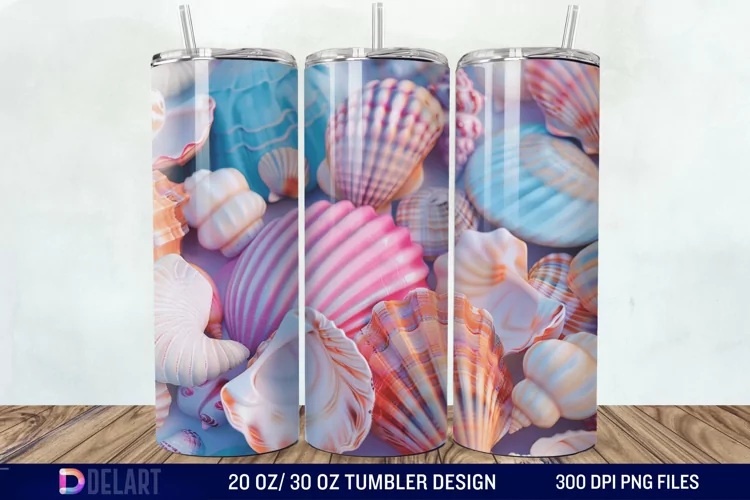 3D Seashell Beach colorful Tumbler Wrap