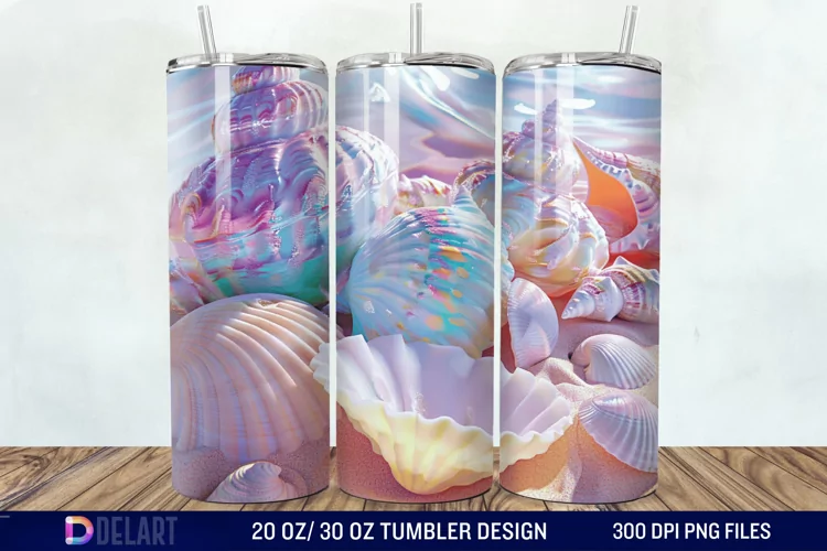 3D Seashell Beach colorful Tumbler Wrap