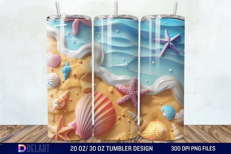 3D Seashell Beach colorful Tumbler Wrap example image 1