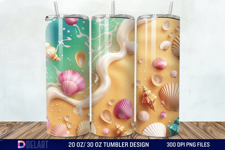 3D Seashell Beach colorful Tumbler Wrap