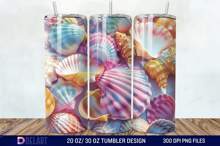3D Seashell Beach colorful Tumbler Wrap example image 1
