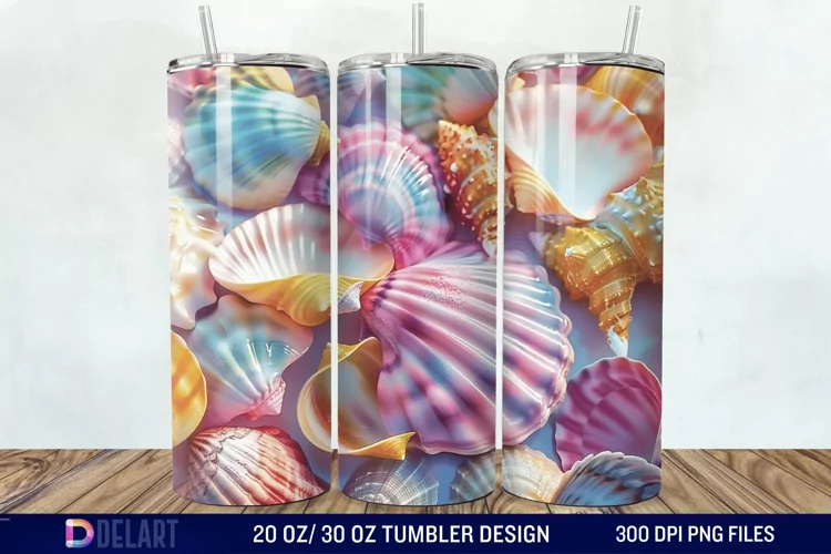 3D Seashell Beach colorful Tumbler Wrap