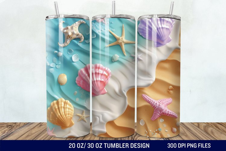 3D Seashell Beach colorful Tumbler Wrap example image 1