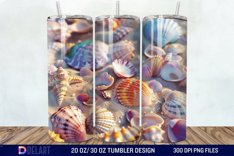 3D Seashell Beach colorful Tumbler Wrap example image 1