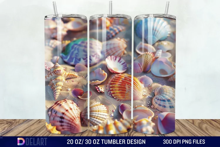 3D Seashell Beach colorful Tumbler Wrap