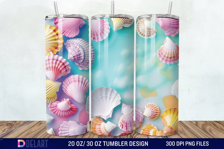 3D Seashell Beach colorful Tumbler Wrap example image 1