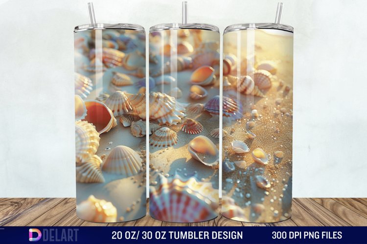 3D Seashell Beach colorful Tumbler Wrap
