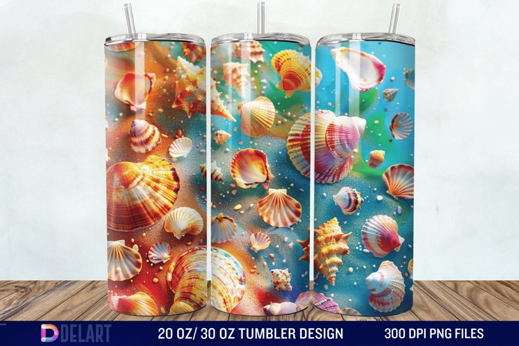 3D Seashell Beach colorful Tumbler Wrap example image 1